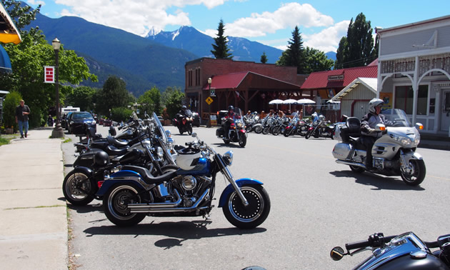 A warm spring day brings out cruising motorcycles by the dozens in Kaslo | Photo by Doug Firby