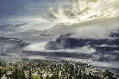Nelson, BC from above with interesting cloud formations. 