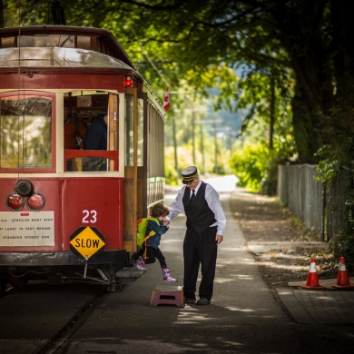 Attractions in Nelson BC, a park-side tram running daily throughout the summer.