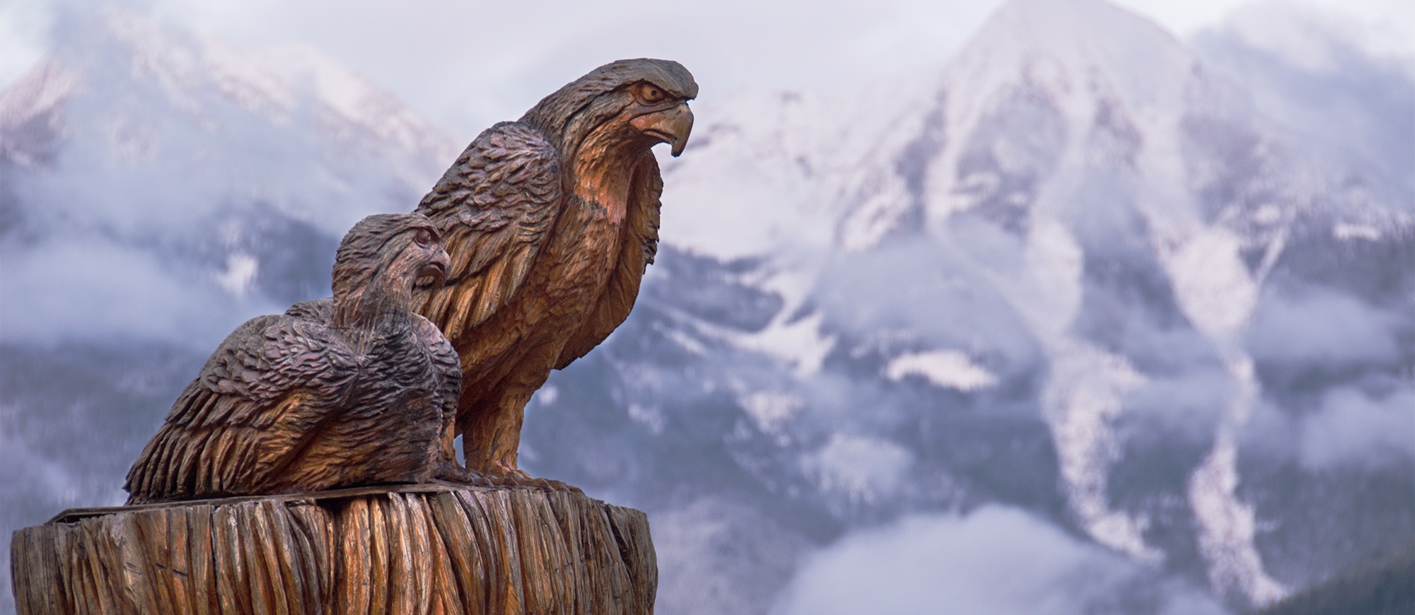 Kaslo Protectors, a wood carving of two Ospreys