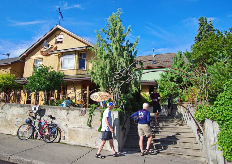 The steps to Oso Negro cafe in Nelson, BC