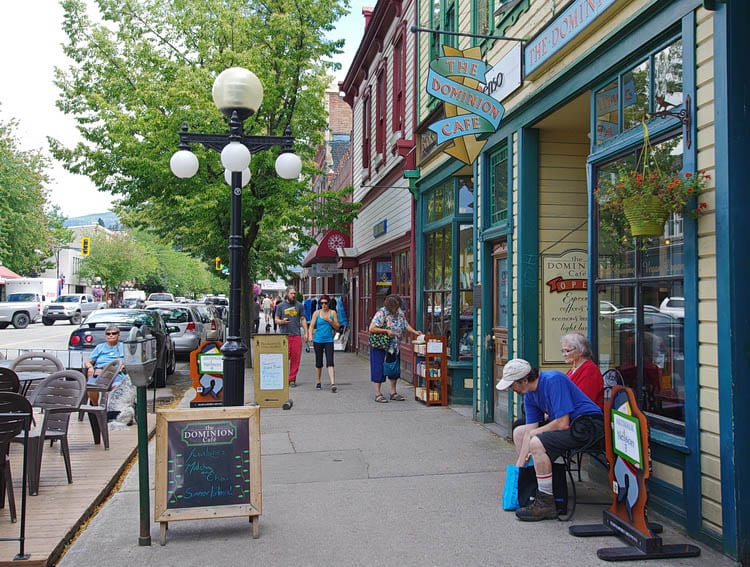 Baker Street in Nelson colourful and bustling with people