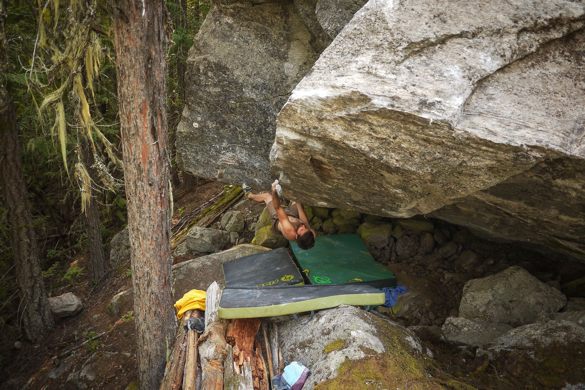 Someone bouldering near Nelson, BC.