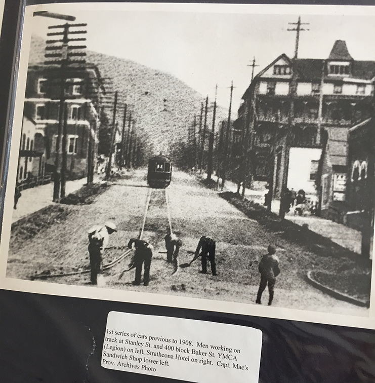 A historic photo of contruction of the streetcar track 