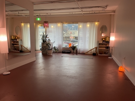 Interior of yoga studio lighted tastefully