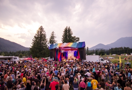 A crowd in front of the stage at Starbelly Jam Music Festival in Crawford Bay, BC