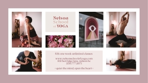 Promotional banner for Nelson School of Yoga
