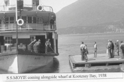 A vintage photo of the SS Moyie in 1938. 