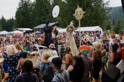 Folks in costumes having fun at Starbelly Festival in Crawford Bay.