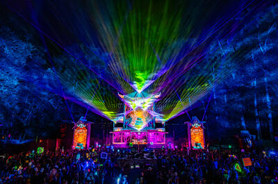 A crowd dancing to music at Shambhala Music Festival in Salmo BC.