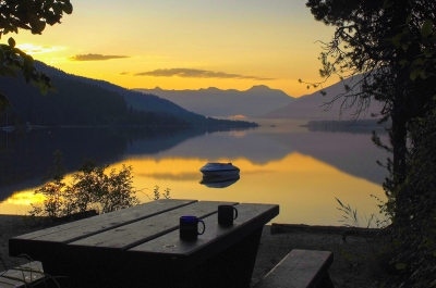 Sunrise at Kokanee Creek Provincial Park, a great campground near Nelson BC