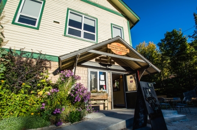 The front of Procter Village Cafe in the springtime 