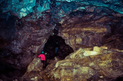 A tour group inside of Cody Caves, near Ainsworth BC.