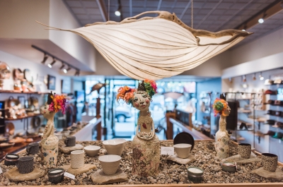 Sculptures inside of Craft Connection gallery in Nelson, BC.