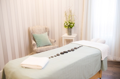 Massage Table at Aura Salon and Spa in the Hume Hotel, Nelson, BC.