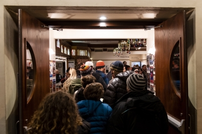 A crowd walking into the Capitol Theatre in Nelson, BC during the Banff Mountain Film Festival