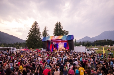 A crowd in front of the stage at Starbelly Jam Music Festival in Crawford Bay, BC