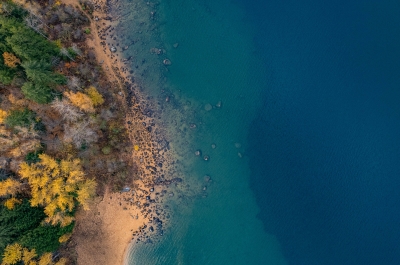 Aerial shot of Kootenay Lake.