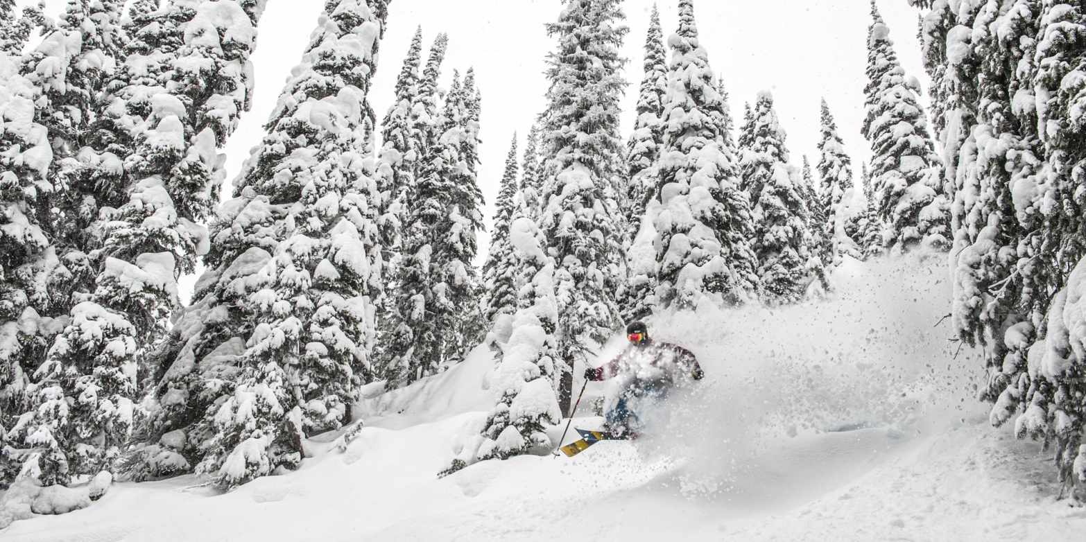 Kari Medig | Whitewater Ski Resort A skiier in deep powder at Whitewater Ski Resort near Nelson, BC.