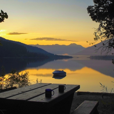 Sunrise at Kokanee Creek Provincial Park, a great campground near Nelson BC