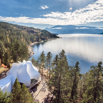 The Temple of Light at Yasodhara Ashram overlooking Kootenay Lake in Crawford Bay, BC.