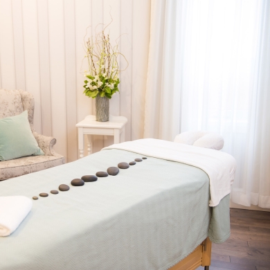 Massage Table at Aura Salon and Spa in the Hume Hotel, Nelson, BC.