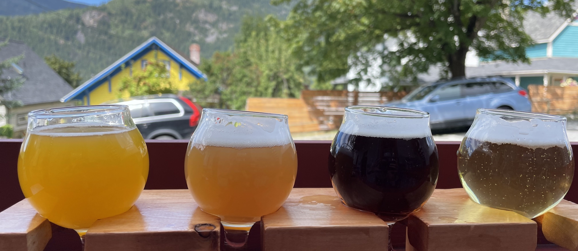A flight of craft beer at Nelson Brewing Company 