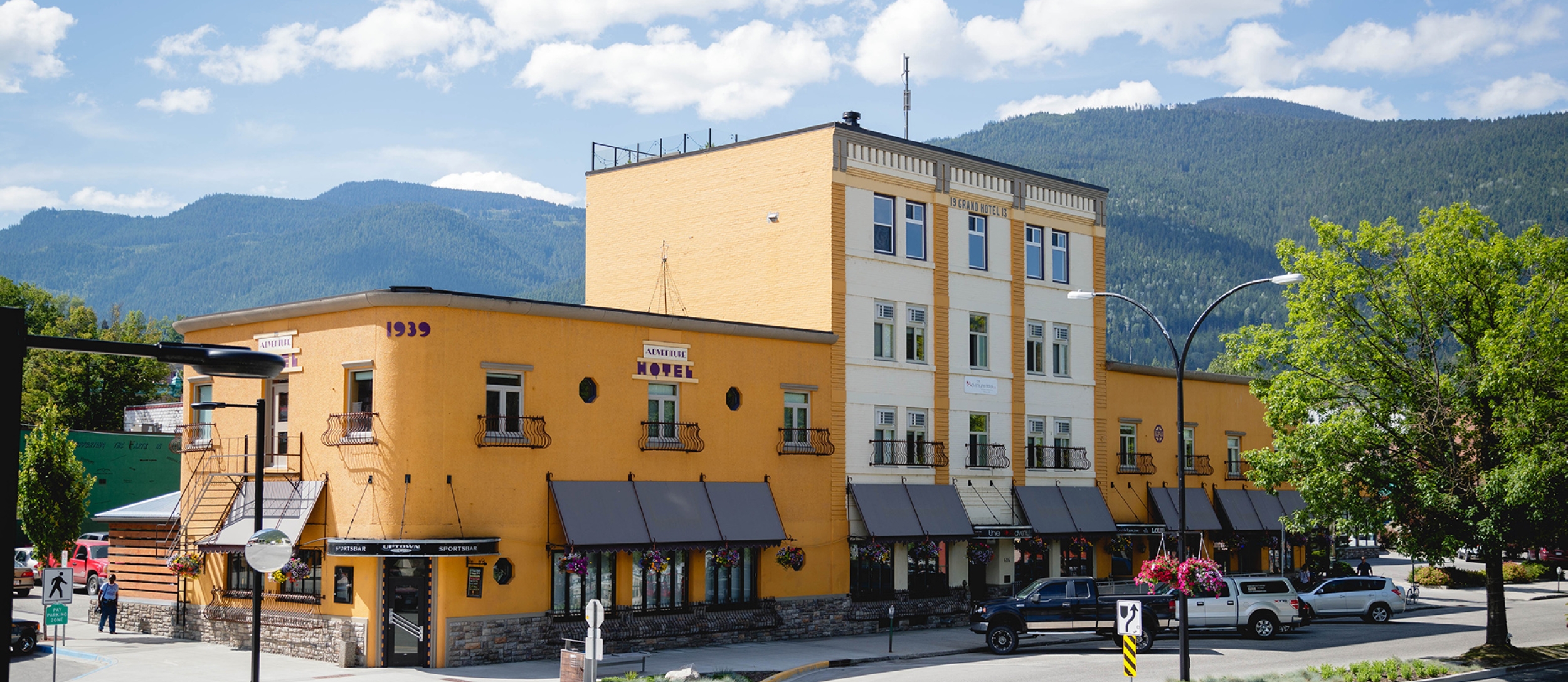 The Adventure Hotel in Nelson on a sunny Summer day