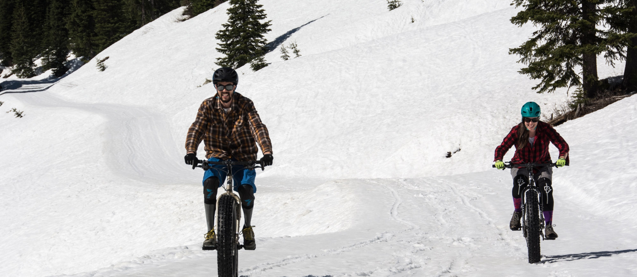 Two people on fat tire bikes near Nelson, BC.