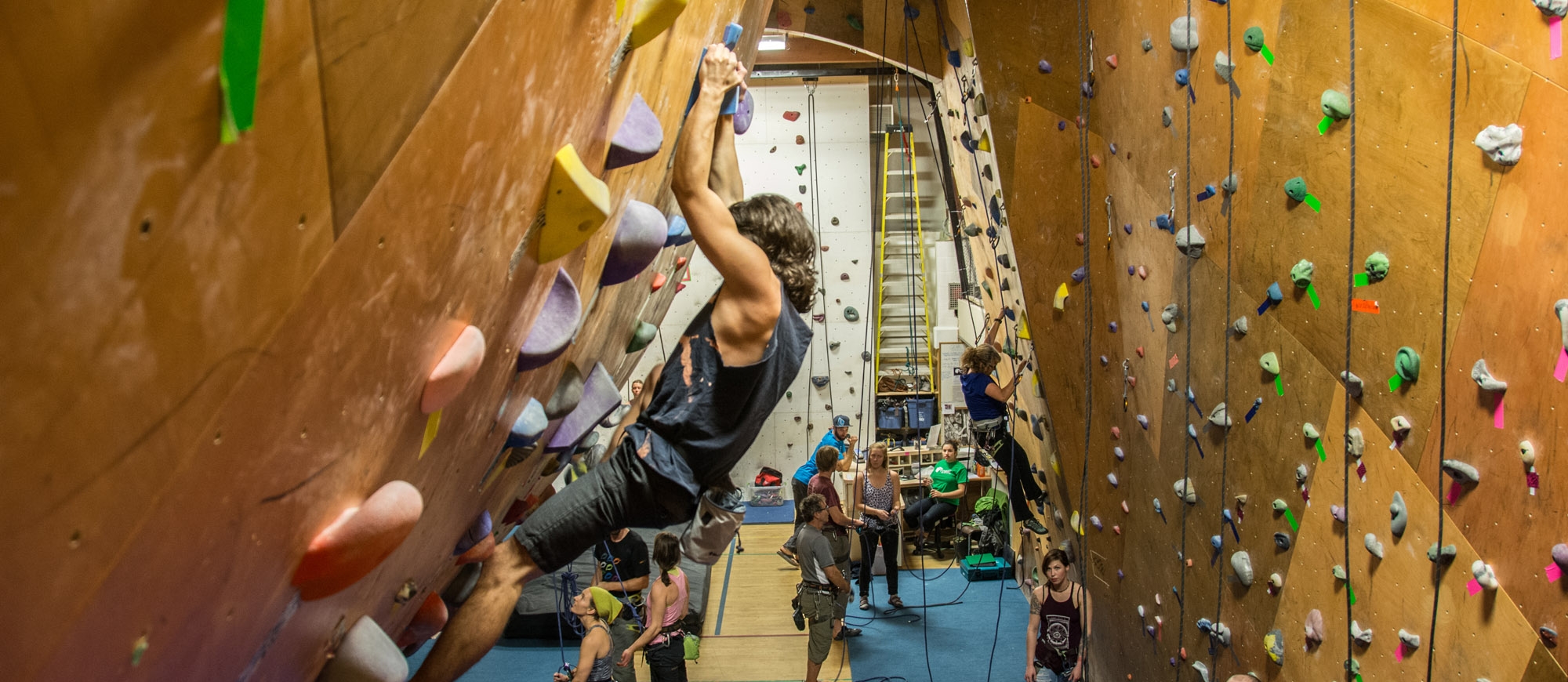 A rock climber at the CUBE indoor climbing centre in Nelson.