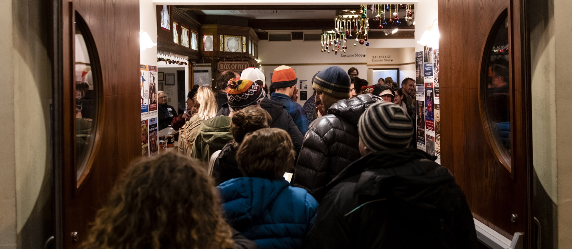 A crowd walking into the Capitol Theatre in Nelson, BC during the Banff Mountain Film Festival