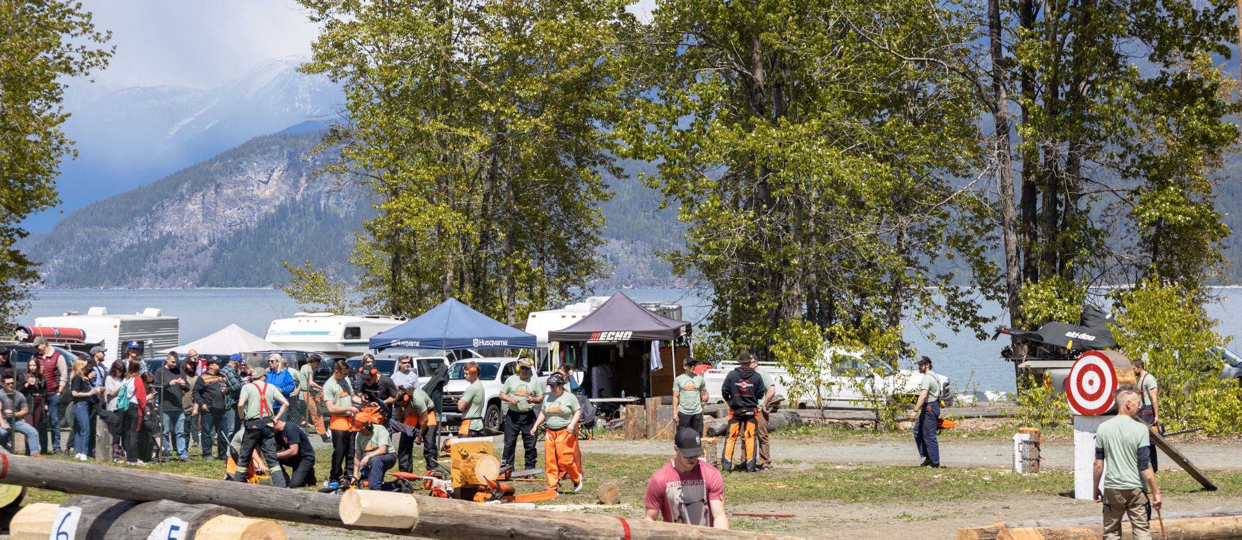 Participants getting ready for logger sports.