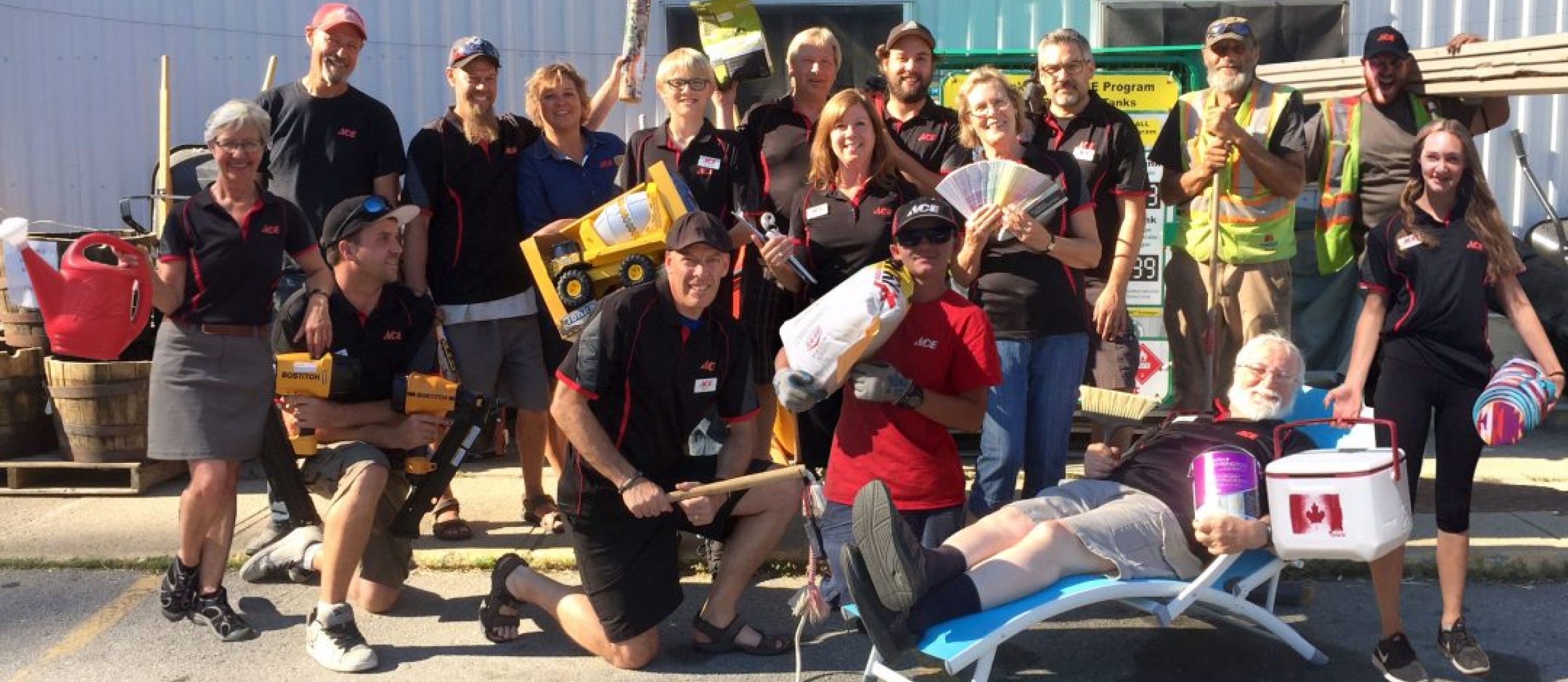 The Kaslo building supplies team being silly for a team photo
