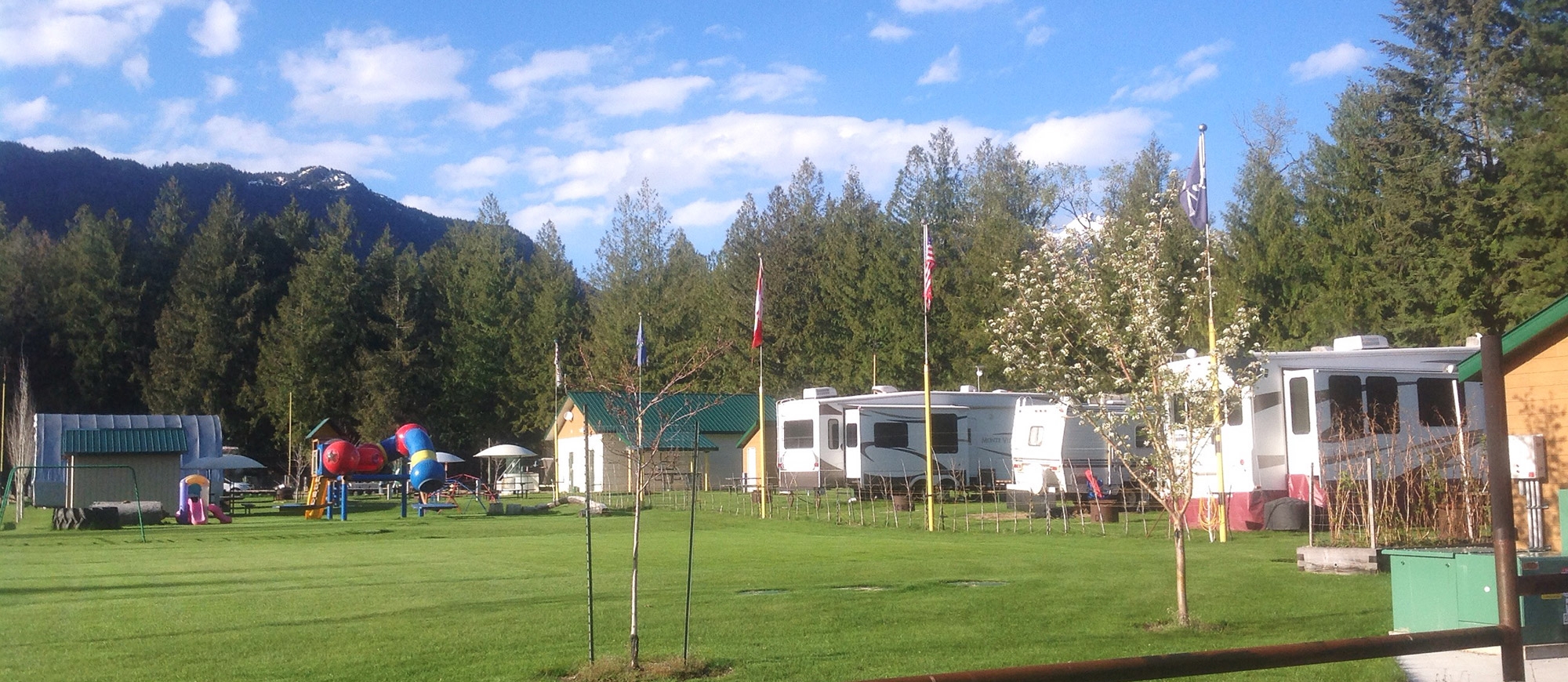 Crawford Bay RV Park with several RVs and playground in view