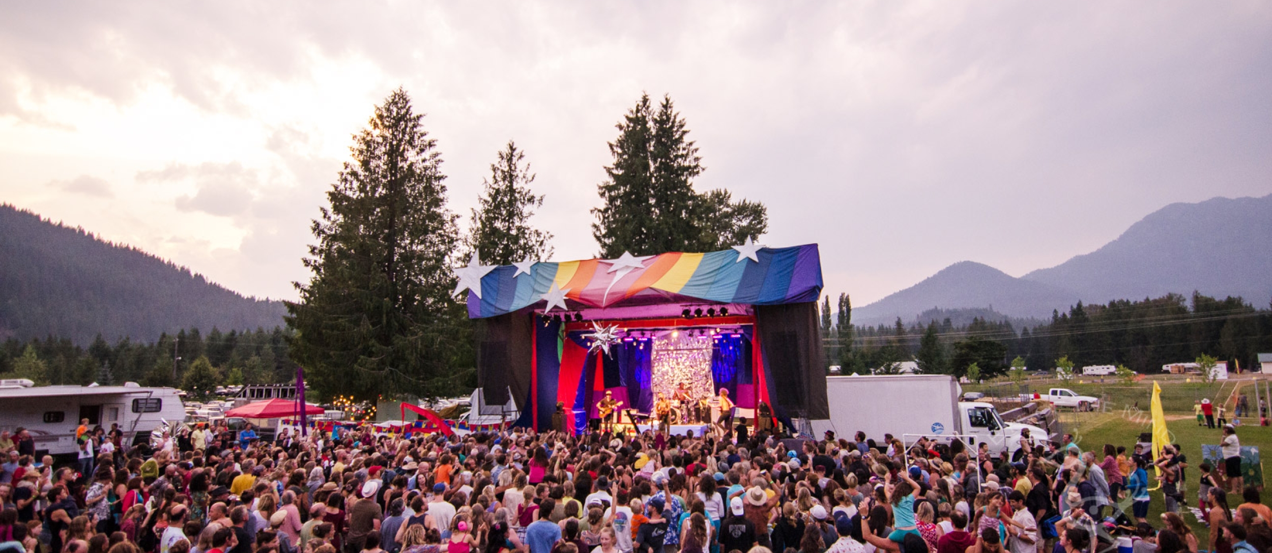 A crowd in front of the stage at Starbelly Jam Music Festival in Crawford Bay, BC