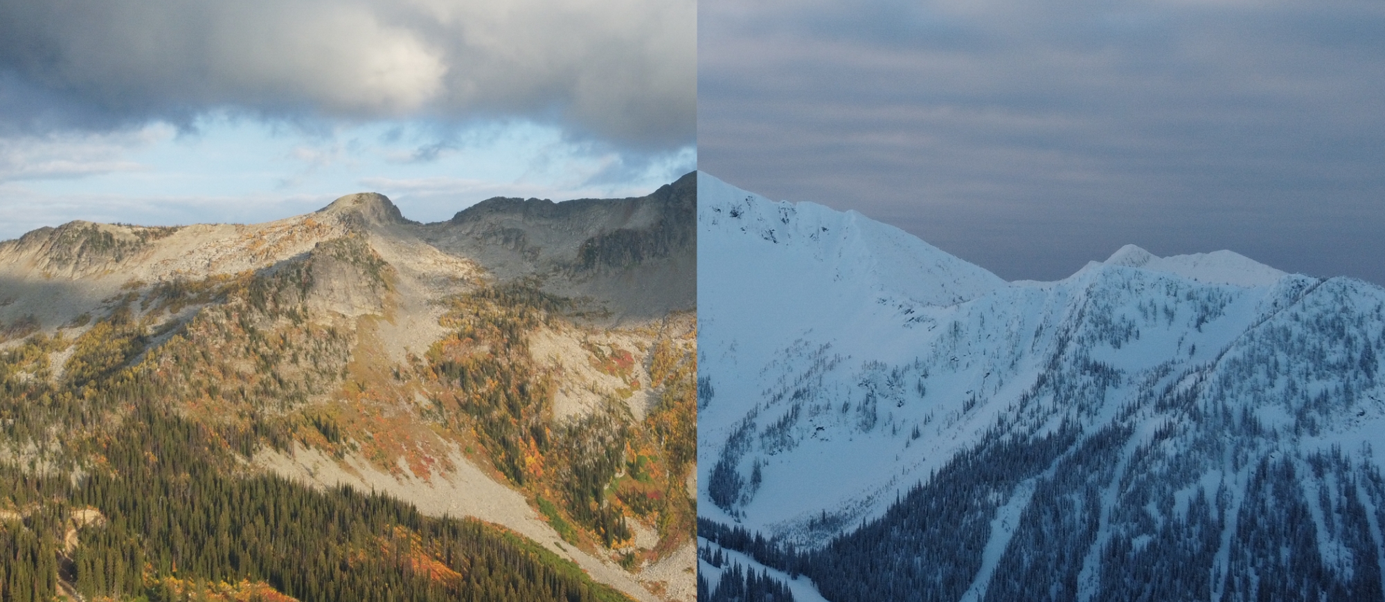 Mountain landscape in summer and winter.
