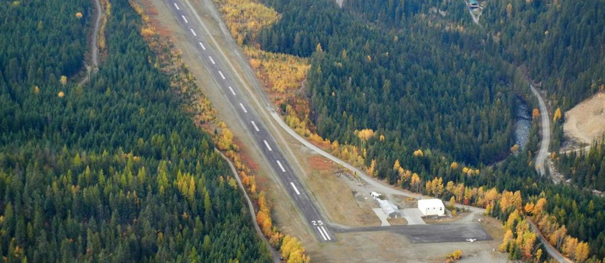 Kaslo Airport runway looking west.