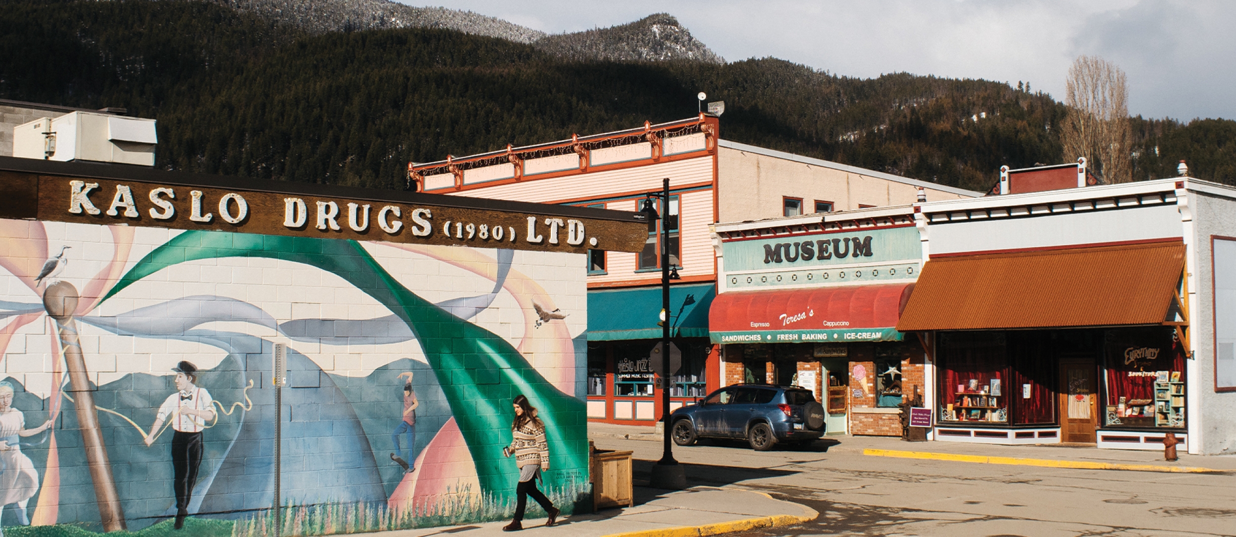 Kaslo pharmacy during the winter.