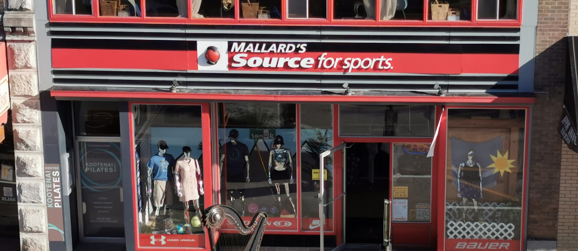 The outside of the Mallard's Source for Sports building on Baker Street in Nelson, BC