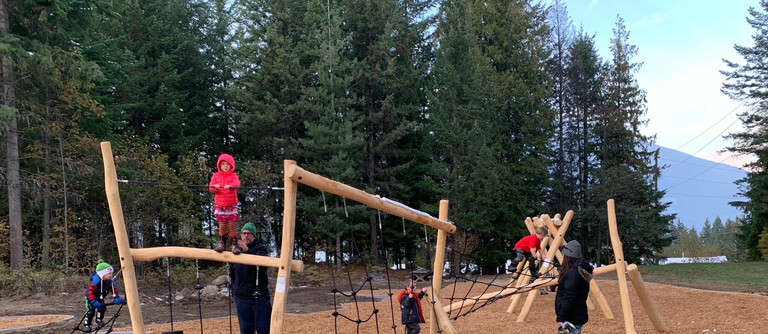 Children playing on a climbing frame structure at Rosemont Park