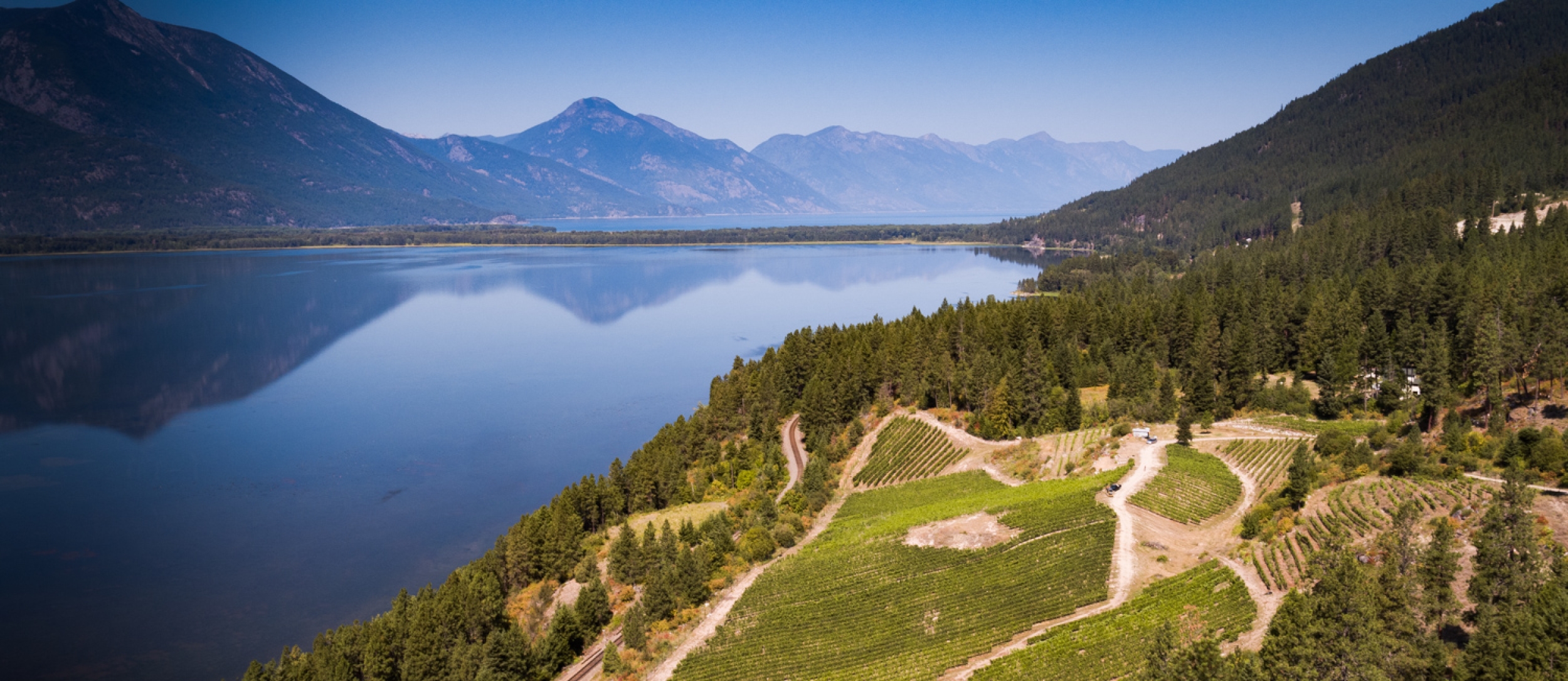 An aerial view of Wynnwood Cellars in Wynndel, BC