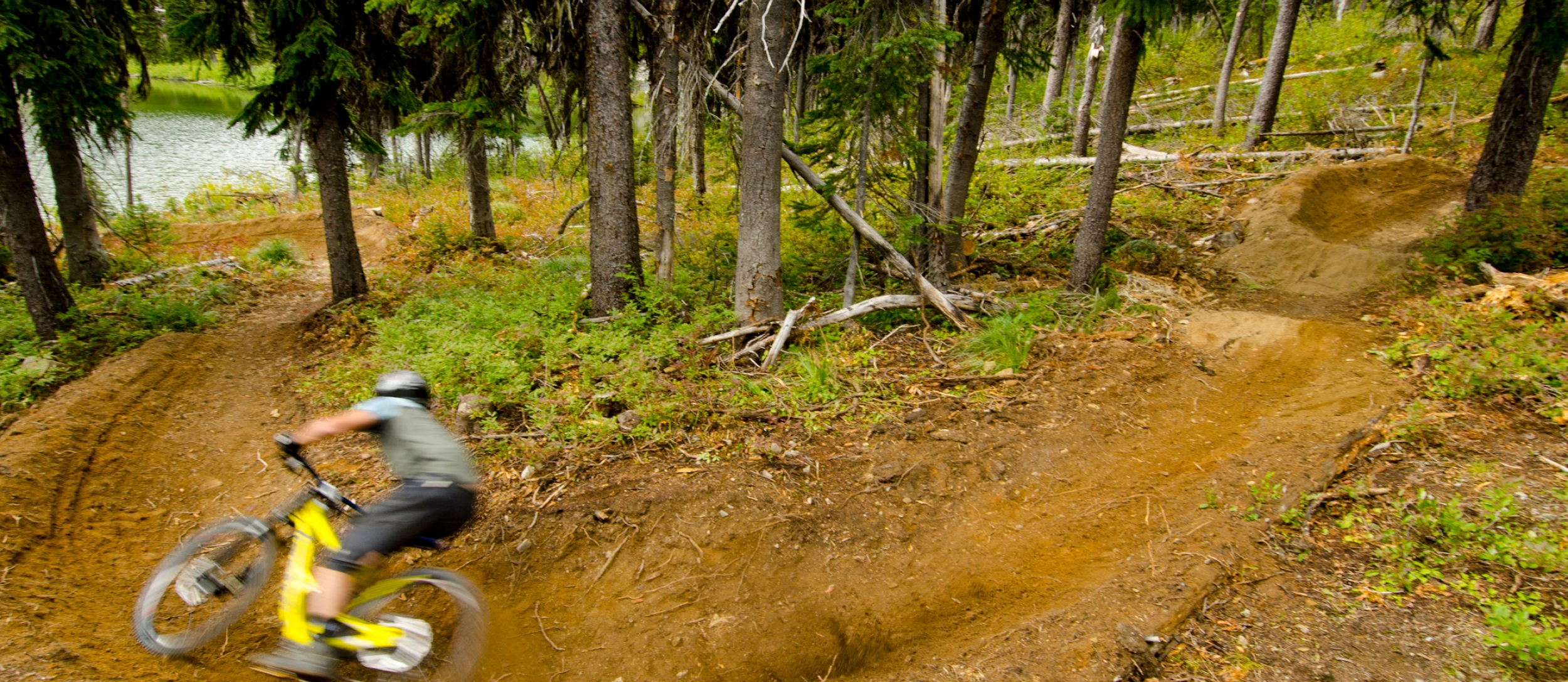 Person riding a mountain bike trail