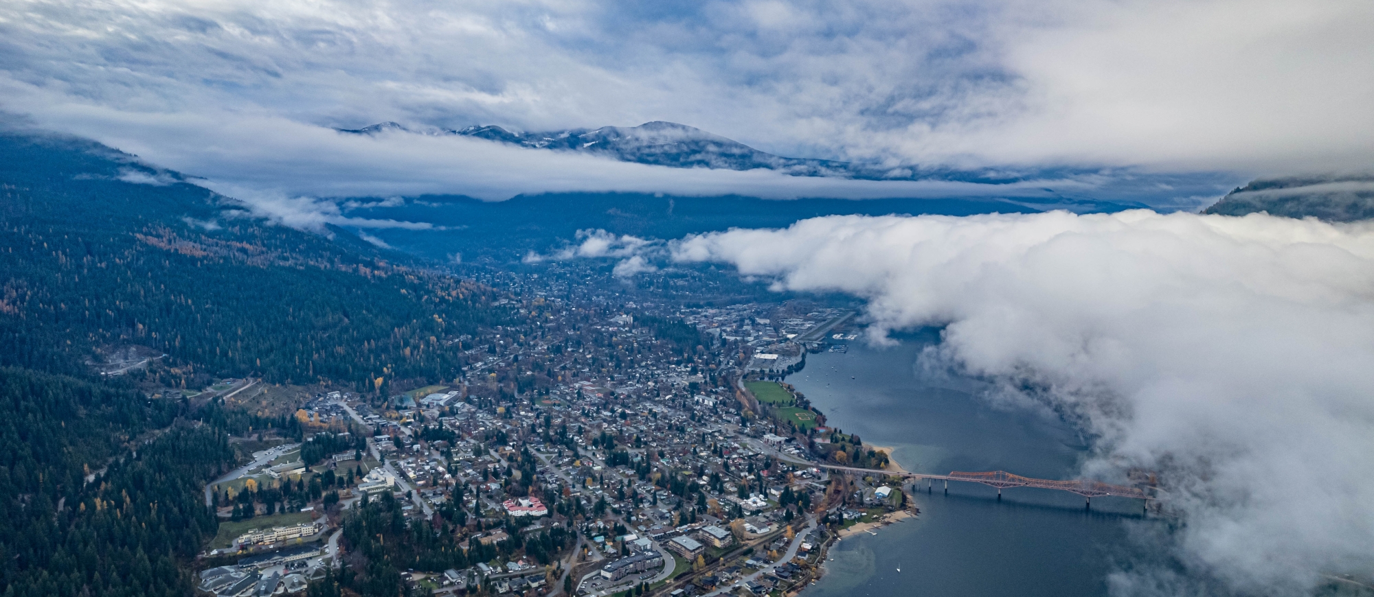 Aerial view of Nelson and Kootenay Lake