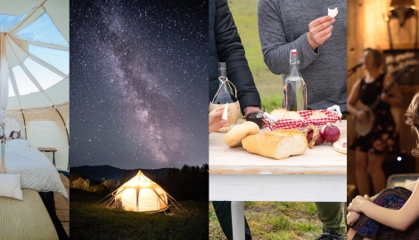 Glamping tent, milky way and delicious food.