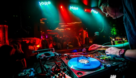 A dj playing at Bloom Nightclub in Nelson, BC