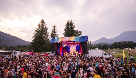 A crowd in front of the stage at Starbelly Jam Music Festival in Crawford Bay, BC