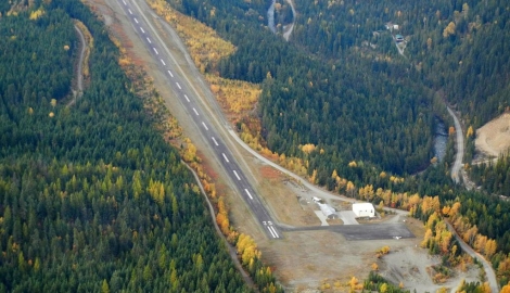 Kaslo Airport runway looking west.