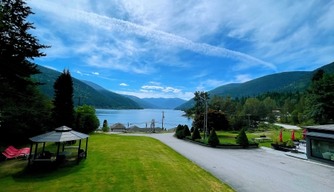 View of Kokanee Glacier Resort with a view of Kootenay Lake.