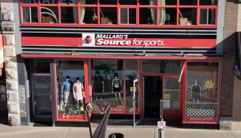 The outside of the Mallard's Source for Sports building on Baker Street in Nelson, BC