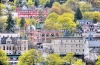 The Hume Hotel and surrounding heritage buildings covered in spring, Nelson, BC